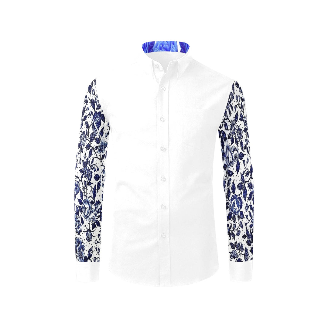 Blue Rose Vine II Men's Arm Printed Casual Dress Shirt - ENE TRENDS -custom designed-personalized- tailored-suits-near me-shirt-clothes-dress-amazon-top-luxury-fashion-men-women-kids-streetwear-IG-best