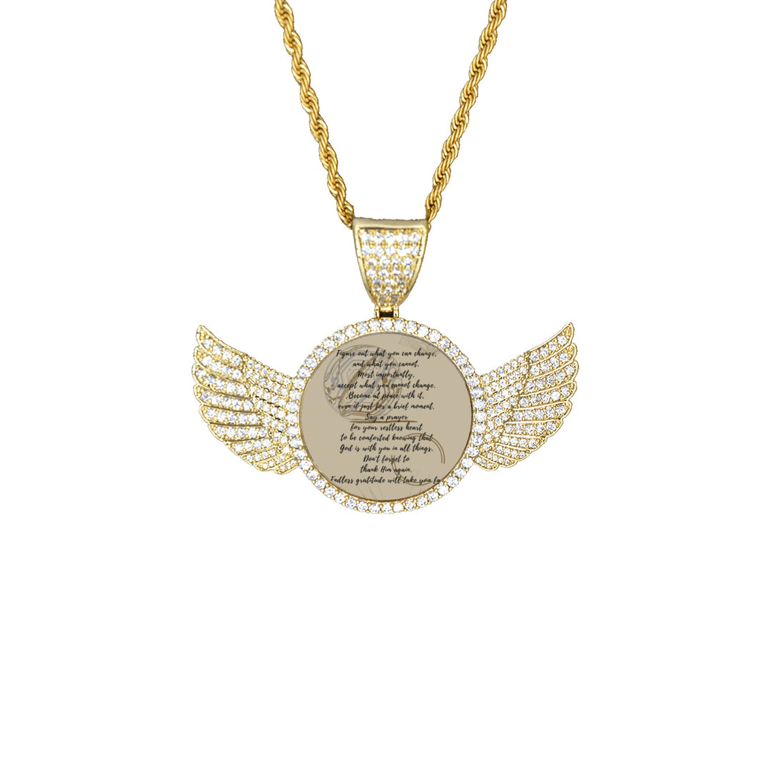 Note to self 2 Wings Gold Photo Pendant with Rope Chain