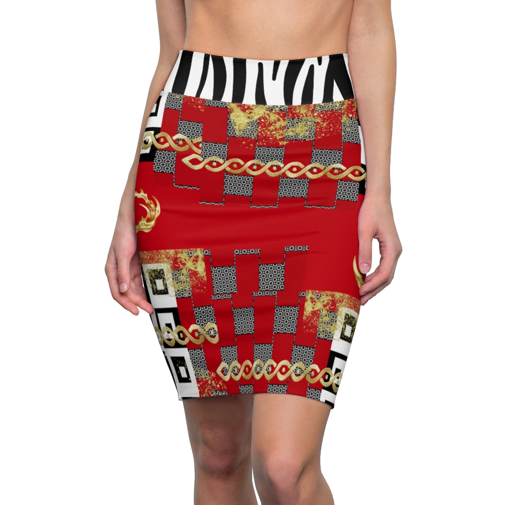 Red Polished Punteggiato Pencil Skirt - ENE TRENDS -custom designed-personalized-near me-shirt-clothes-dress-amazon-top-luxury-fashion-men-women-kids-streetwear-IG