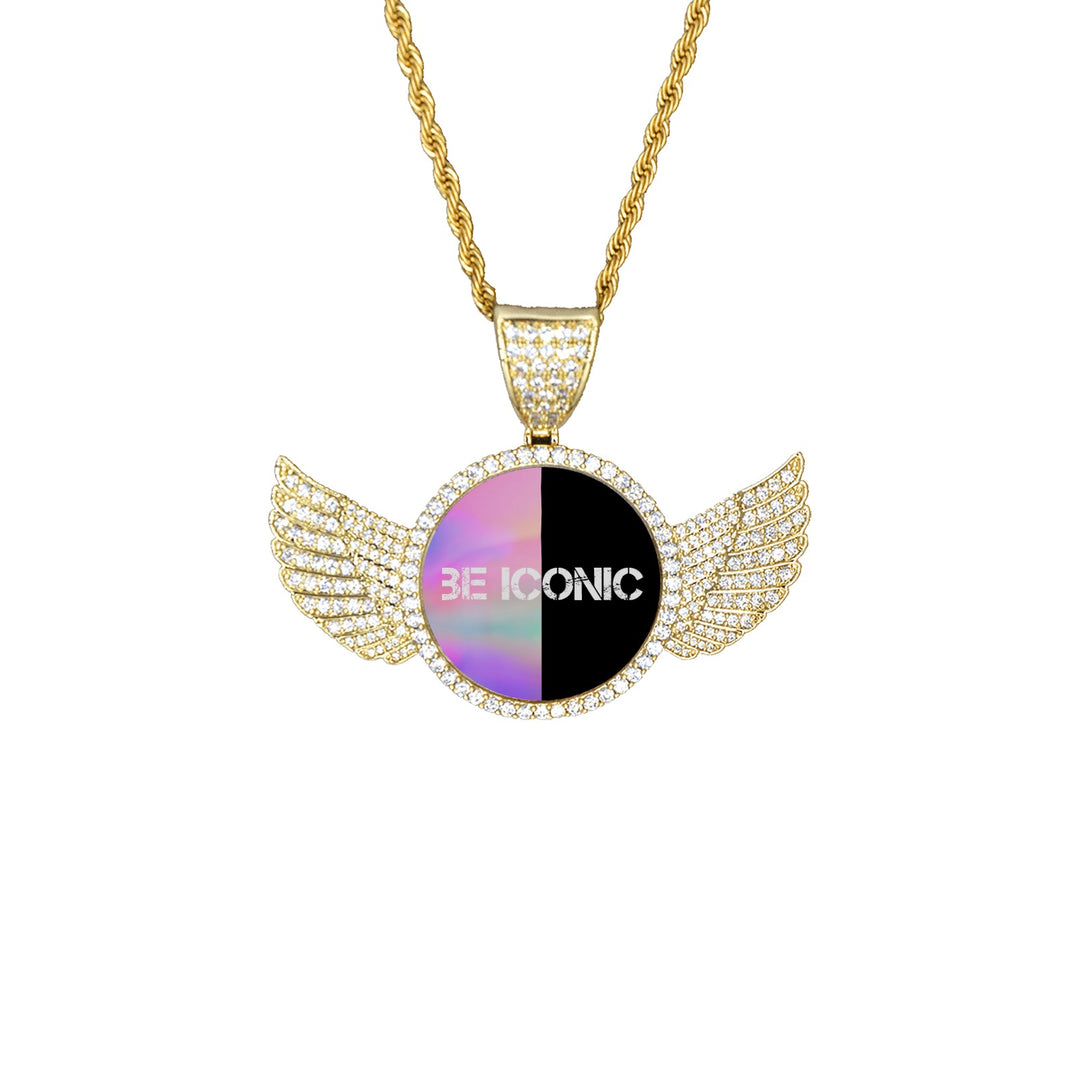 Be ICONIC Pink Camouflage Wings Gold Photo Pendant with Rope Chain - ENE TRENDS -custom designed-personalized- tailored-suits-near me-shirt-clothes-dress-amazon-top-luxury-fashion-men-women-kids-streetwear-IG-best