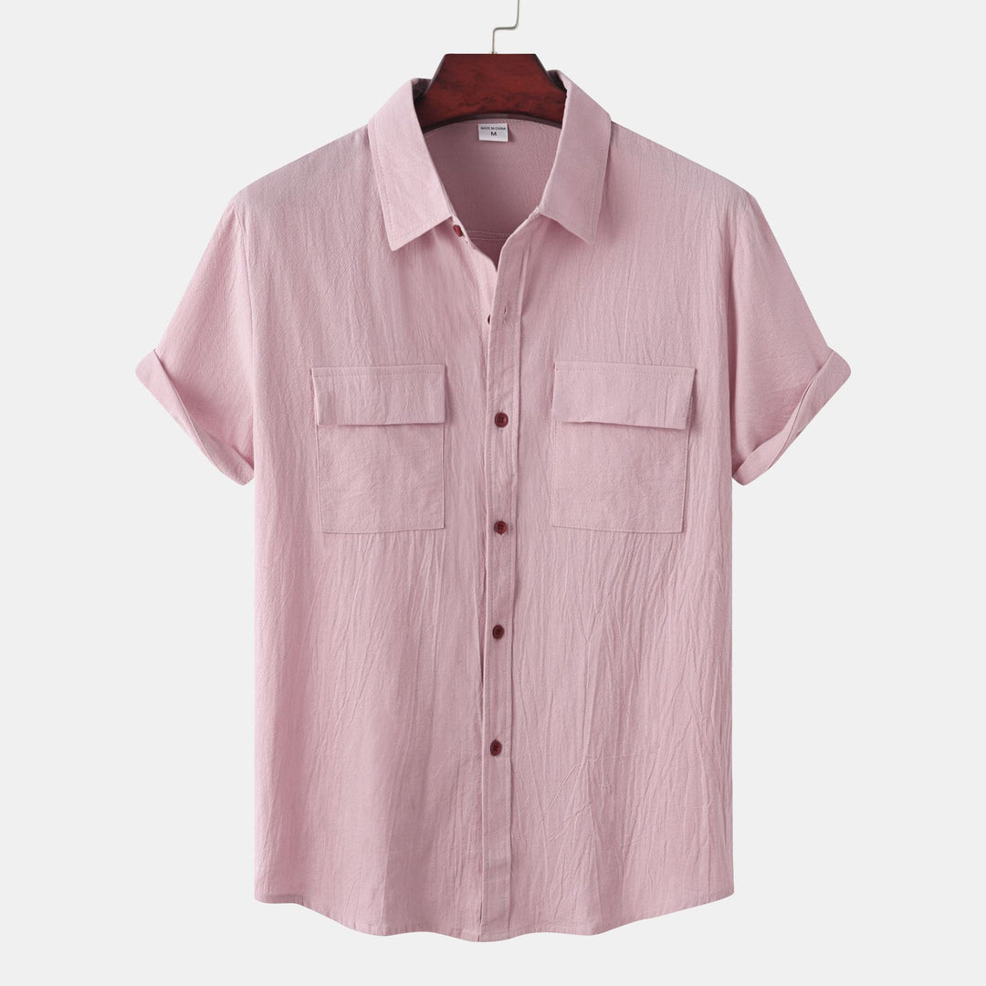 he Diddy Linen Casual Men's Short Sleeve Shirt with Square Collar