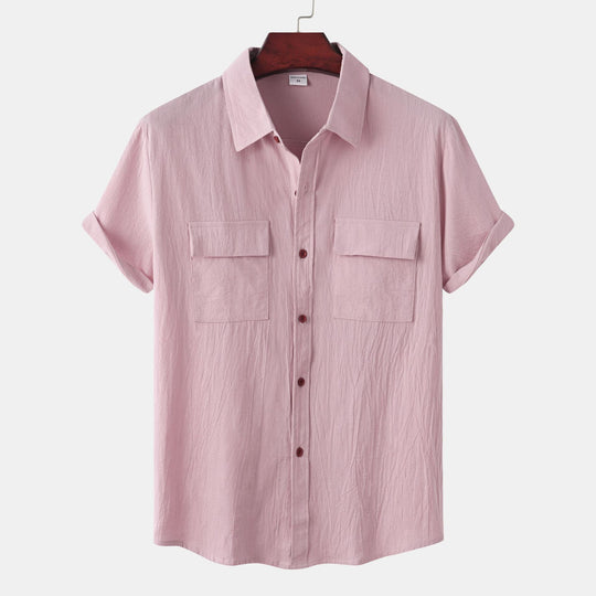he Diddy Linen Casual Men's Short Sleeve Shirt with Square Collar