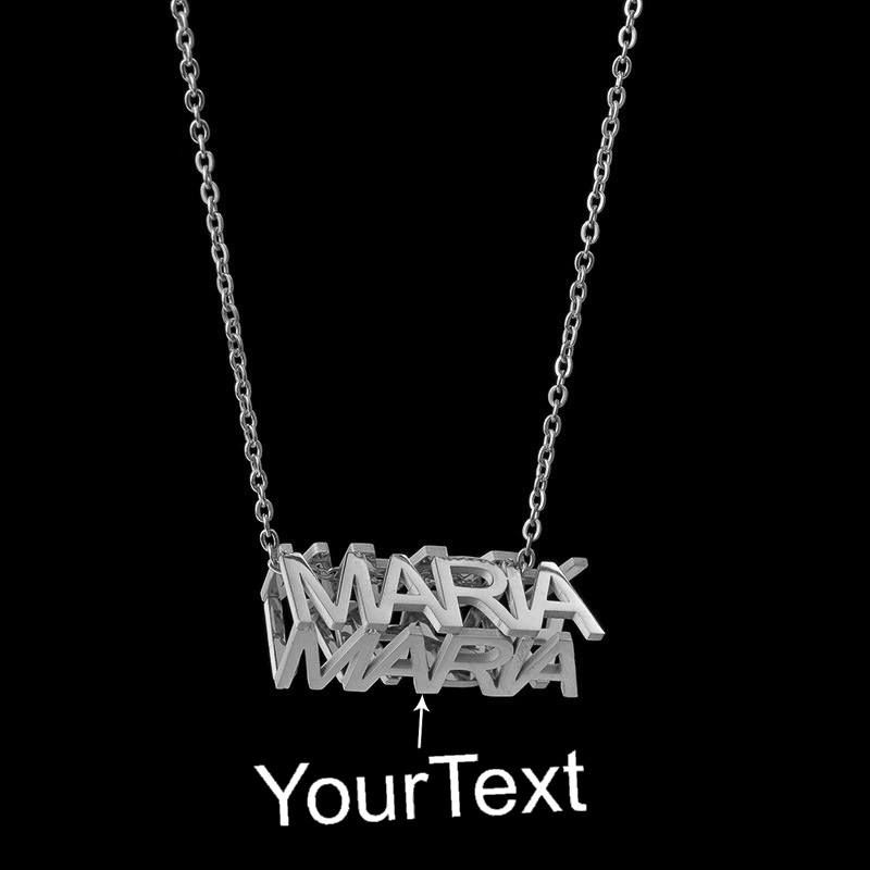 Forever Yours Custom Name Text Sculpture Necklace And Titanium Chain