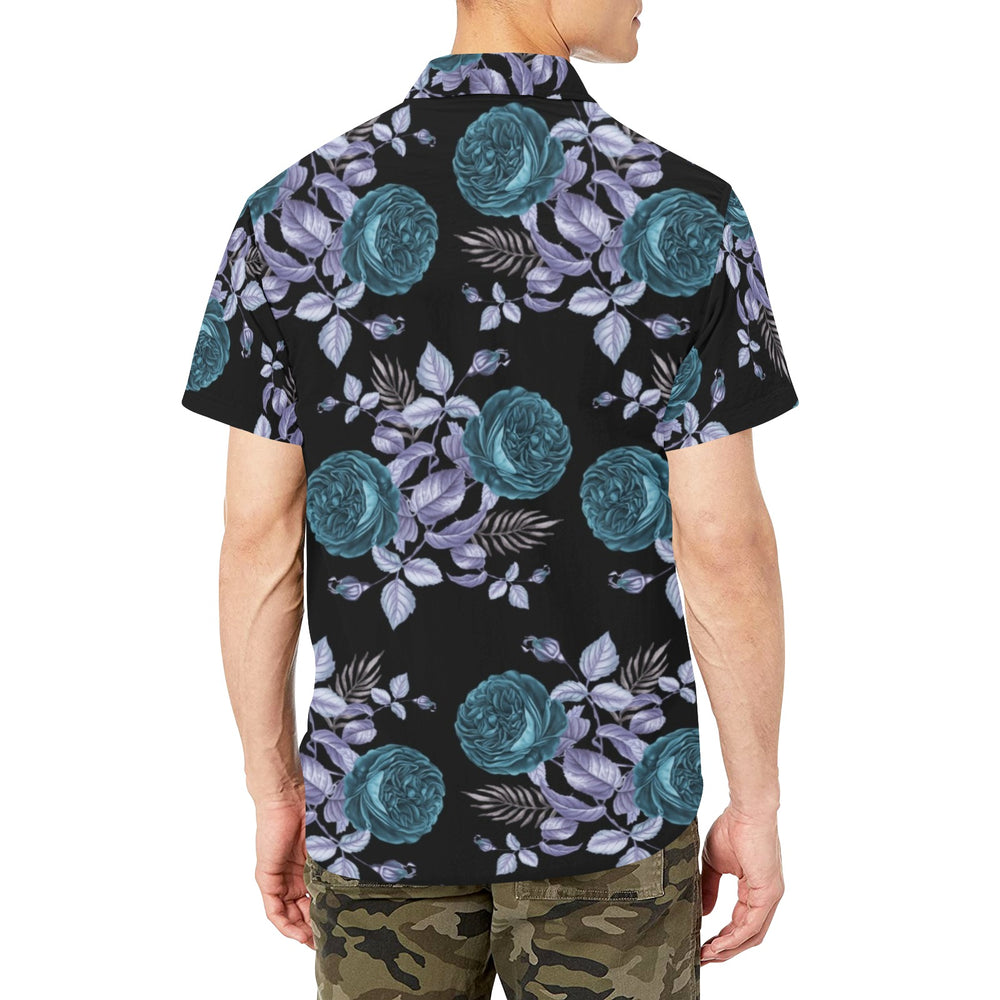 Teal Rose Men's Short Sleeve Shirt with Chest Pocket - ENE TRENDS -custom designed-personalized-near me-shirt-clothes-dress-amazon-top-luxury-fashion-men-women-kids-streetwear-IG