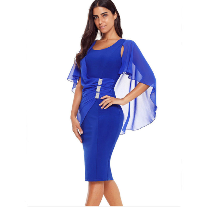 Melinda U Neck Short Sleeve Floating Shawl Chiffon Dress ENE TRENDS Melinda U Neck Short Sleeve Floating Shawl Chiffon Dress ENE TRENDS