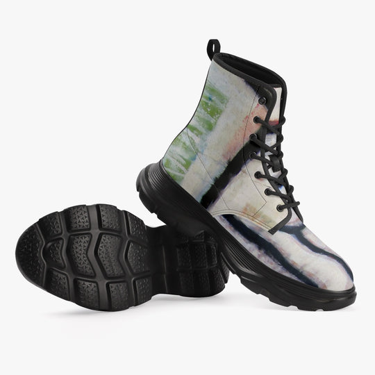 Abstract Gemini Leather Chunky Boots