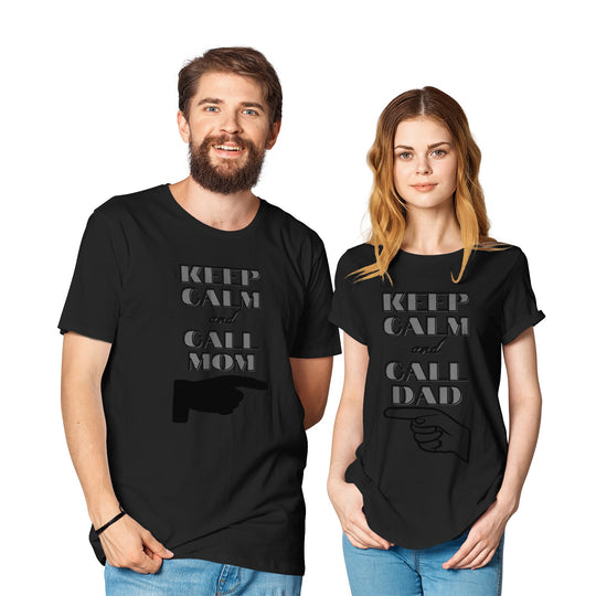 Keep Calm Call Mom/Dad Couple's Crew Neck Cotton Jersey T-Shirt - ENE TRENDS -custom designed-personalized-near me-shirt-clothes-dress-amazon-top-luxury-fashion-men-women-kids-streetwear-IG