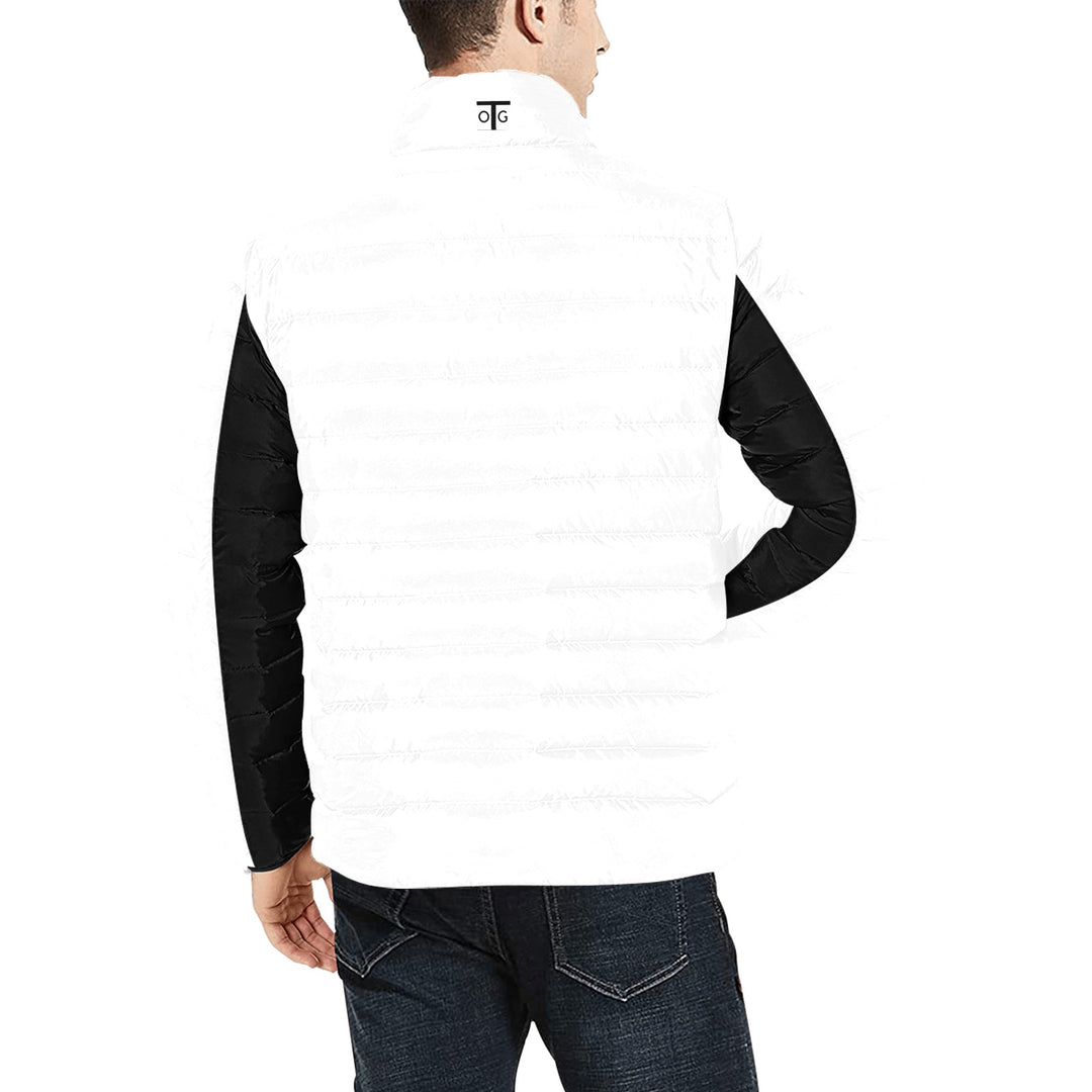 Off The Grid - Men's White Padded Jacket w/ Black Trim Stand Collar - ENE TRENDS -custom designed-personalized-near me-shirt-clothes-dress-amazon-top-luxury-fashion-men-women-kids-streetwear-IG