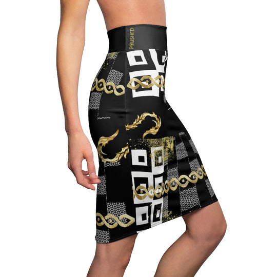 B Black Polished Punteggiato Pencil Skirt - ENE TRENDS -custom designed-personalized-near me-shirt-clothes-dress-amazon-top-luxury-fashion-men-women-kids-streetwear-IG