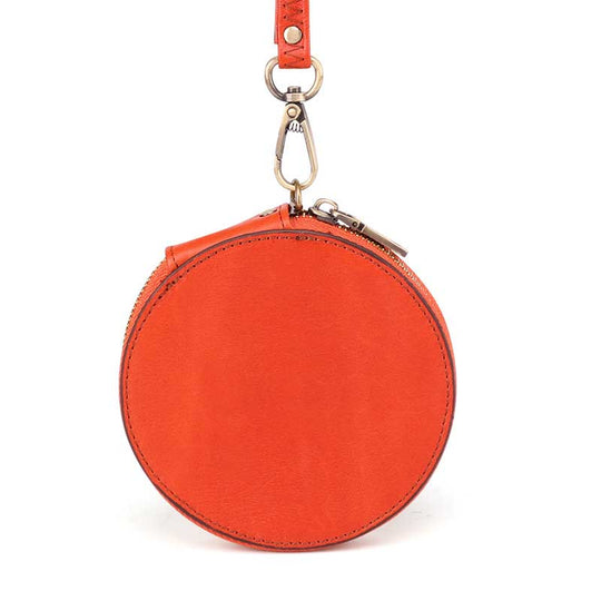 Orangered - Round Leather Retro Zipper Coin Purse  