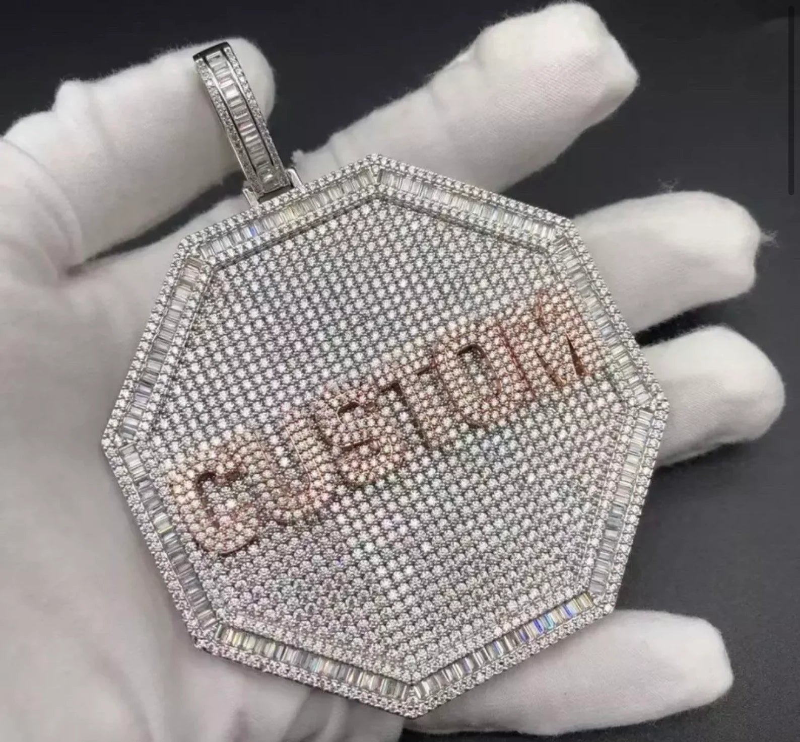 Iced-out Custom Moissanite Pendant (can customize different words) - ENE TRENDS -custom designed-personalized- tailored-suits-near me-shirt-clothes-dress-amazon-top-luxury-fashion-men-women-kids-streetwear-IG-best
