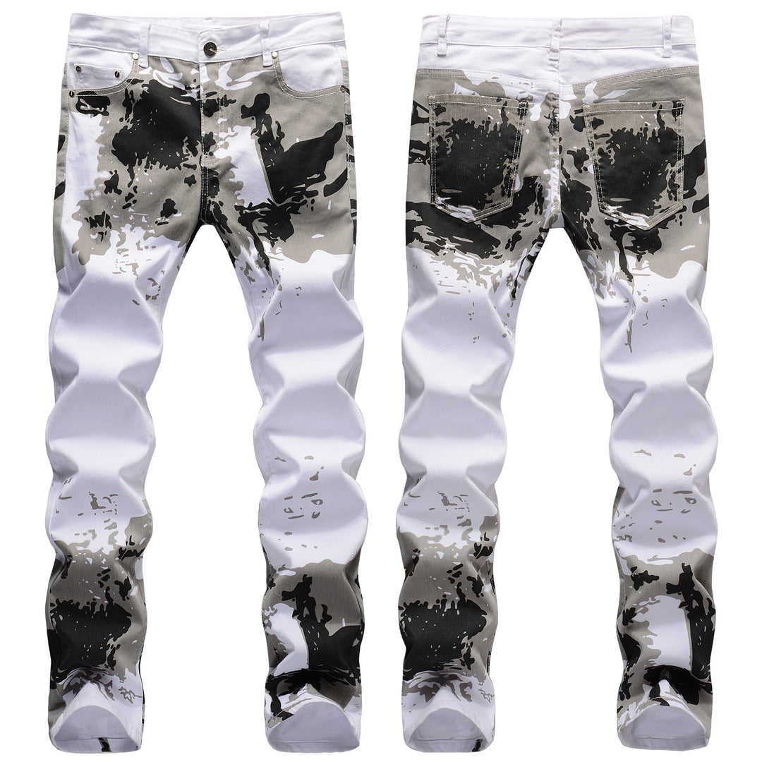 Men's White Camouflage Printed Straight-leg Casual Jean Pants-fashion-new-streetwear-ene-trends