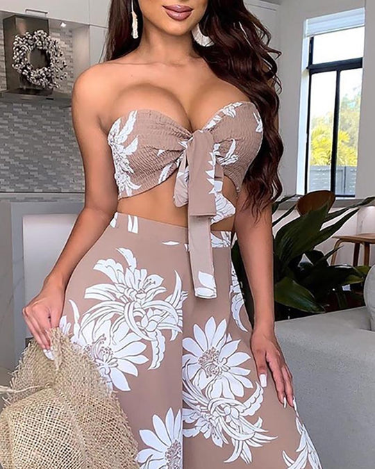 Candance - Bandeau Knotted Top and Maxi Wide-Legged Floral Print Set - ENE TRENDS -custom designed-personalized-near me-shirt-clothes-dress-amazon-top-luxury-fashion-men-women-kids-streetwear-IG