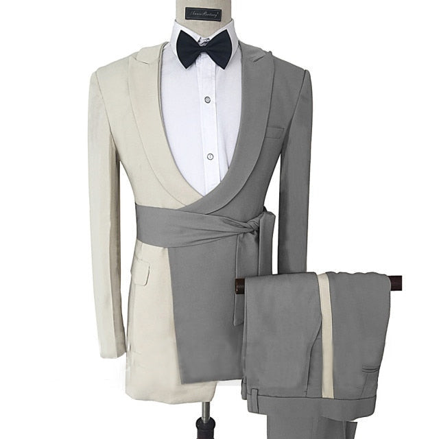 Collin Trendy Formal Split Design Detail Belt 2 Piece Suit - ENE TRENDS -custom designed-personalized-near me-shirt-clothes-dress-amazon-top-luxury-fashion-men-women-kids-streetwear-IG-Gray