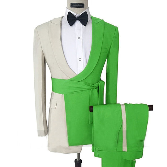 Collin Trendy Formal Split Design Detail Belt 2 Piece Suit - ENE TRENDS -custom designed-personalized-near me-shirt-clothes-dress-amazon-top-luxury-fashion-men-women-kids-streetwear-IG-green-lime