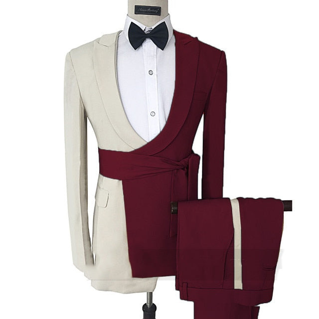 Collin Trendy Formal Split Design Detail Belt 2 Piece Suit - ENE TRENDS -custom designed-personalized-near me-shirt-clothes-dress-amazon-top-luxury-fashion-men-women-kids-streetwear-IG-burgundy-red