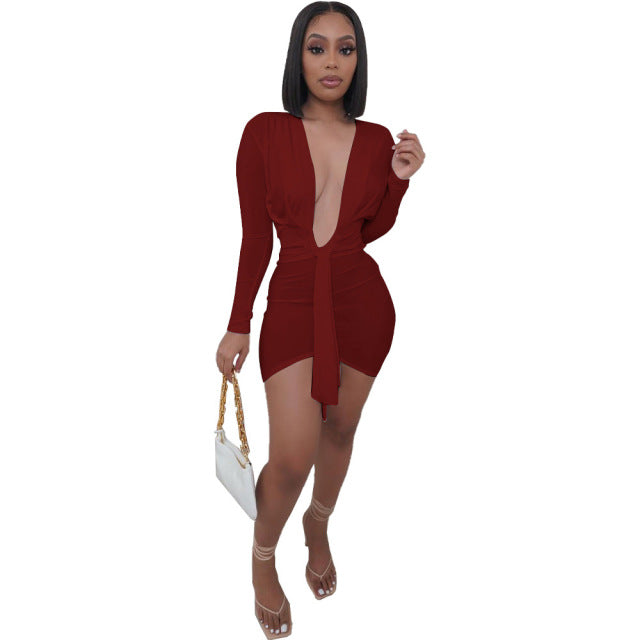 Sonya Deep V Long Sleeve Bodycon Mini Dress – ENE TRENDS