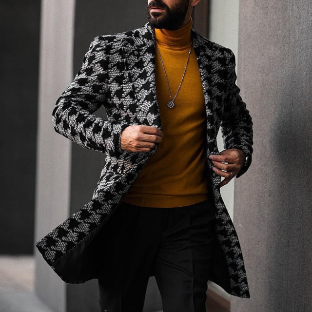 Mens Vintage Houndstooth Double Breasted Cardigan Coat Jacket - ENE TRENDS -custom designed-personalized-near me-shirt-clothes-dress-amazon-top-luxury-fashion-men-women-kids-streetwear-IG