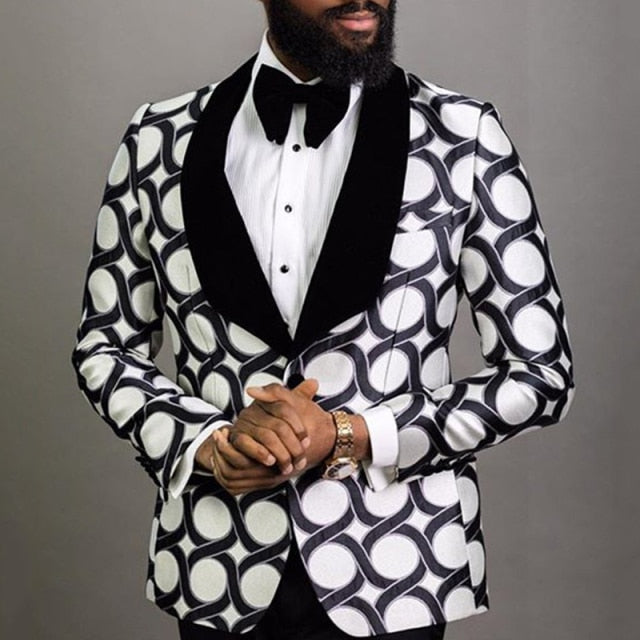 QG Mens Casual Suit Blazer England Retro Pattern Print- sharp looking- price- near me- prom- birthday-wedding-groom-dance
