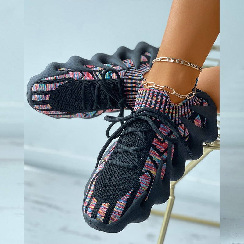 Kaila Casual Colorblock  Lace-up Knit Sneakers - ENE TRENDS -custom designed-personalized-near me-shirt-clothes-dress-amazon-top-luxury-fashion-men-women-kids-streetwear-IG