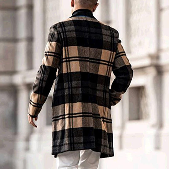 Mens Retro Lattice Print Mid-length Woolen Coat Jacket- trening- mens fashion- what to buy- him- father- brother- youth- urban- streetwear-uncle