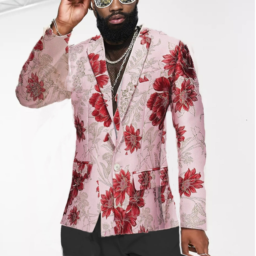 Men's Pink Slim-Fitting Elegant Tuxedo Jacket Party Blazer