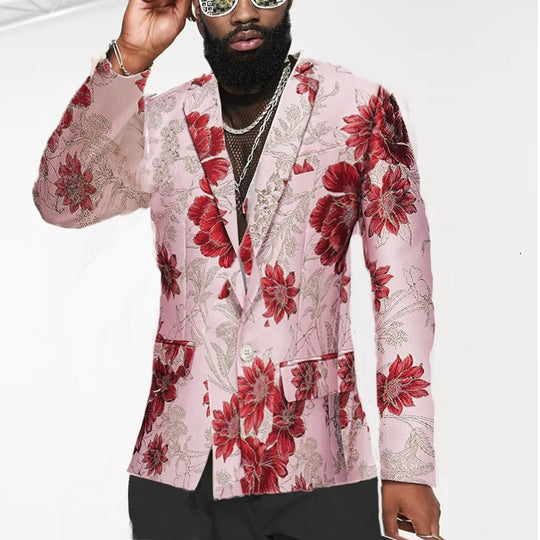 Men's Pink Slim-Fitting Elegant Tuxedo Jacket Party Blazer