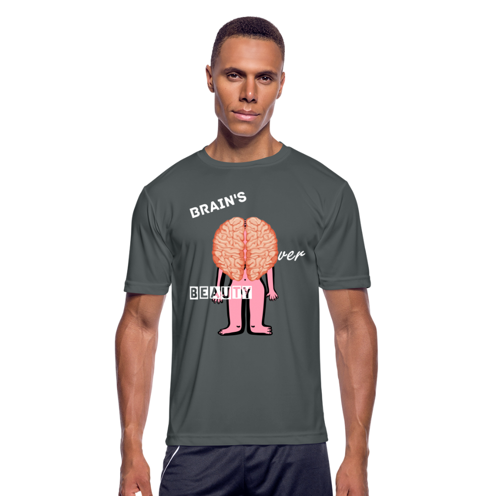 Brains Over Beauty Men’s Moisture Wicking Performance T-Shirt - charcoal_high-value man_ petty_ simp, alpha male, men, gym clothes, on my purpose