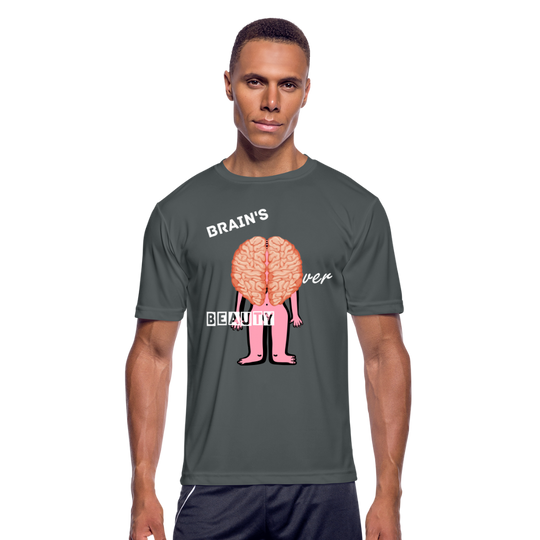 Brains Over Beauty Men’s Moisture Wicking Performance T-Shirt - charcoal_high-value man_ petty_ simp, alpha male, men, gym clothes, on my purpose
